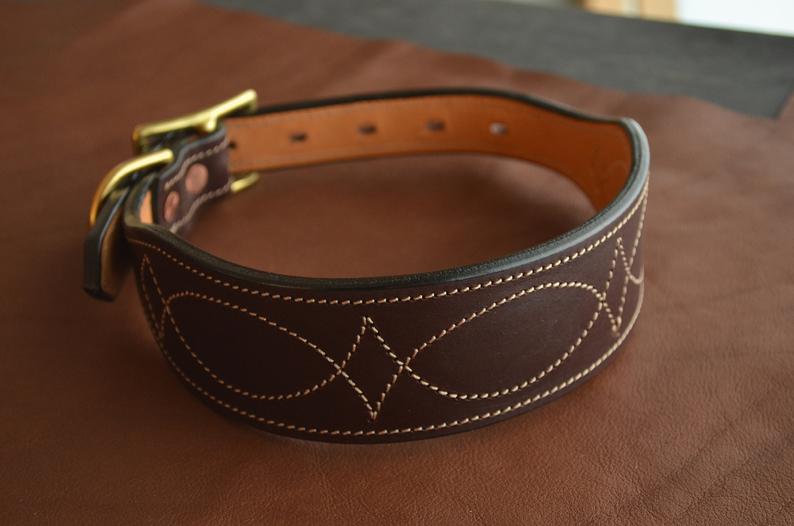 Propio Centro comercial Granjero Collar de perro de cuero artesanal marrón - Quercur Leathercraft